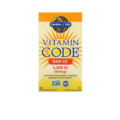 Garden of life Vitamin Code Raw D3 - Vitaminas D3 visavertis su antioksidantais, fermentais ir probiotikais. Bioaktyvus kompleksas, 120 vegkapsulių